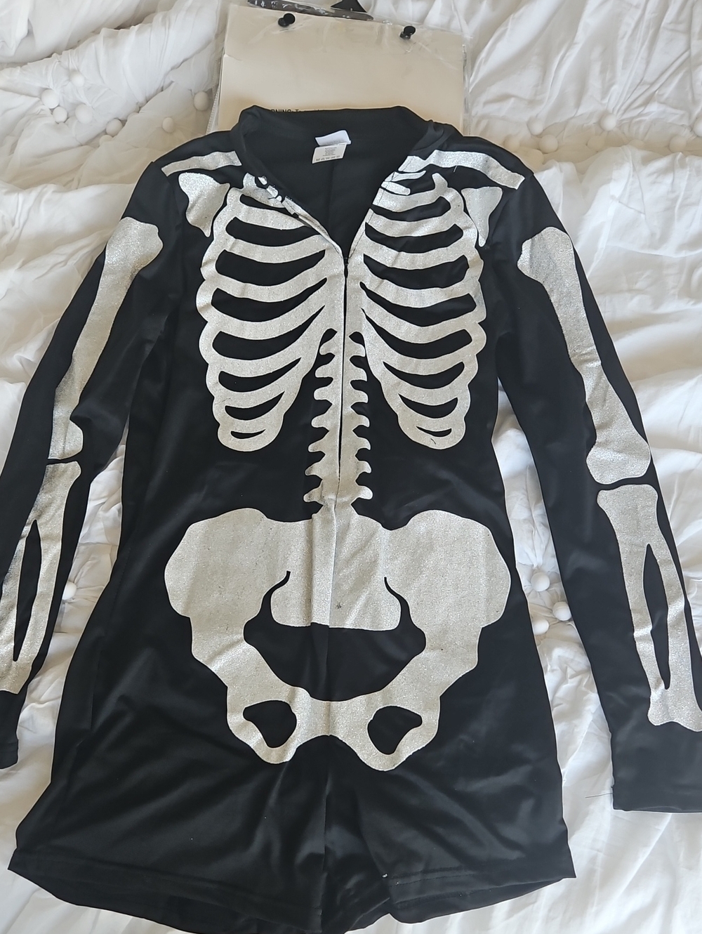 Spirit Womens Black and Silver Skeleton Romper Costume